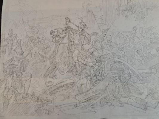 Biffignandi, Alessandro - 1 Original preliminary drawing - Battaglia Napoleonica | Catawiki