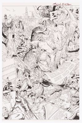 Lot 60 - SCOT EATON 2007 GEN CON FULL-PAGE PIN-UP ORIGINAL ART (GODZILLA, MARVEL & MORE). | Hake’s