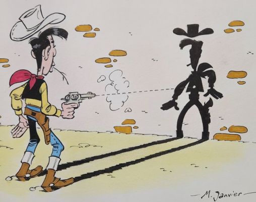Michel Janvier - 1 Original colour drawing - Lucky Luke