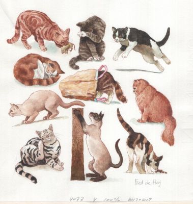 De Heij, Fred - 1 Original colour drawing - Katten - Poes - Kat | Catawiki