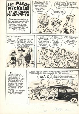 René Pellos | Planche originale n°5. Les cases ont été apposées sur un bromure réalisé à l’encre de Chine - Les pieds Nickelés le trésor de Ri-Po-To - Les Pieds-Nickelés | Daniel Maghen