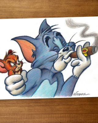 Joan Vizcarra Crayon - Tom & Jerry “Cigar Trouble” – Hand Signed Original Drawing | Catawiki