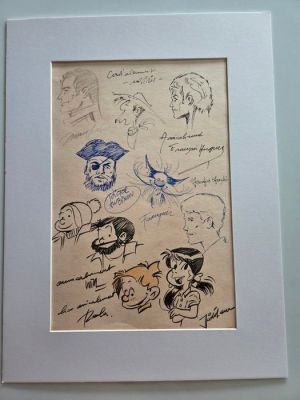 Franquin, Hubinon, Morris, Graton, Roba, Jacques Martin, Will, Jidéhem, Françoise - 1 Original drawing - Gaston Lagaffe, Michel Vailant, Lucky Luke et autres - Dédicaces | Catawiki