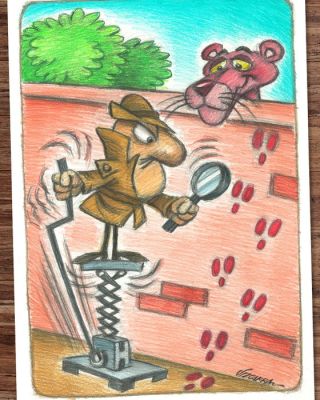 Joan Vizcarra - Inspecteur Clouseau et La Panthère Rose « La Grande Évasion » - Hand Signed Original Artwork | Catawiki