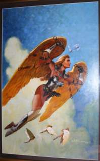 Christopher Moeller - valkyries flying in the sky painting - la - framed - 1999 signed