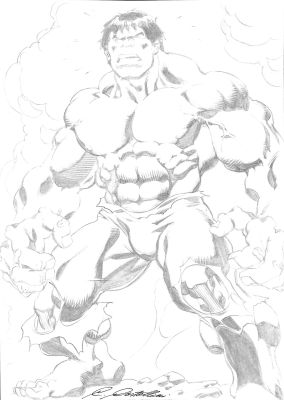 Claudio Castellini – Illustrazione Originale "Hulk" - 30x21 cm | Love Original Art