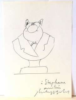 Geluck - Dessin Dessin dédicace du chat Ã  l’encre noire signé sur papier. 29.5 x [...] | Arthema Auction