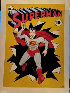 Fred Ray - Superman #9 Huge 1-of-a-Kind Hand Colored Mixed Media Cover Recreation By Original 1940 Cover Artist (1970S)