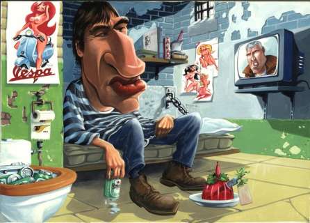 Vleeschouwer, Willem | Original gouache  - Willem Holleeder in prison | Catawiki