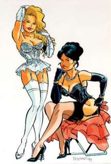 Meynet | Pin up blonde et pin up brune Dessin original couleur Ã  l’encre | Kahn et Associés