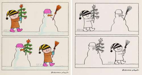 Bohdan Butenko (1931 - 2019) | Bohdan Butenko | Gapiszon i bałwan - ilustracja do czasopisma "Miś" (zestaw 2 prac) | Desa Unicum