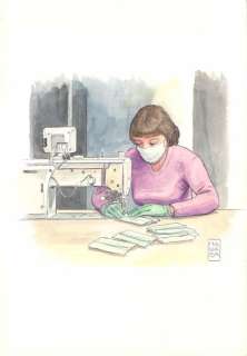 Milo Manara | “Couturière”?Aquarelle sur papier 25 x 36 cm | Tessier Sarrou