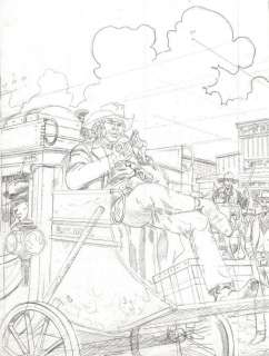 Illustration originale de Red Dust sur une diligence pour la série Comanche par Michel ROUGE