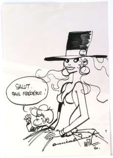 Will - Isabelle - dessin original au stylo feutre noir au dos d’une page de garde 20 [...] | Arthema Auction