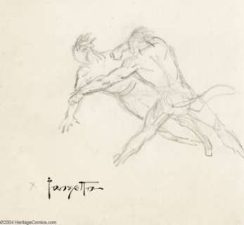 Frank Frazetta - Original Art Sketch, "Brawl" (undated). Rough pencil sketch has two men (one of whom - | Heritage