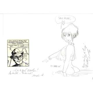 Walthery (Né En 1946). | Natacha. Dessin avec collage. Crayon. Dimensions : 28,7 x 40,5 cm. Signé avec envoi. | HVMC