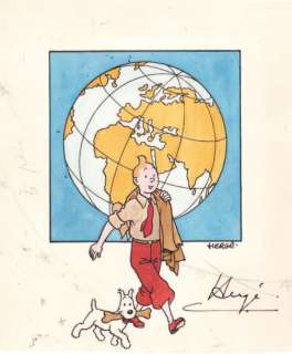 Hergé | Â« Tintin dans le Monde Â». Encre de Chine noire et gouache pour un | Tessier Sarrou