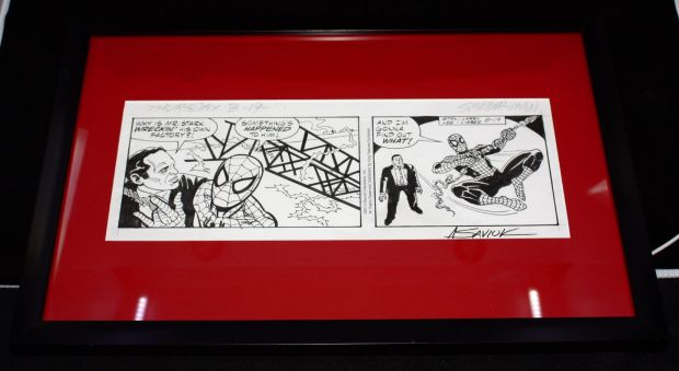 Alex Saviuk | Spider-Man Daily Strip 8/19 - Spidey Goes After Rogue Iron Man - Signed & Framed | Anthony’s Comic Book Art