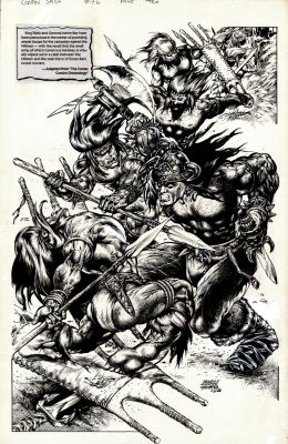 Rey Garcia | Conan Saga #76 P 10 Splash (Incredibly Detailed Splash with Conan & Killing a Barbarian As More Come For Him!) 1992 | Romitaman
