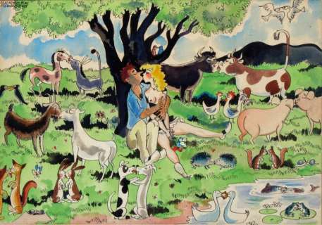 Aldebert | LES BAISERS. Délicieuse illustration érotico-humoristique... | Coutau Bégarie