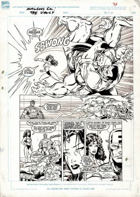 Ron Lim Jim Sanders III Fred Fredericks - Avengers:the Vault G/N P 30 Semi-Splash (She-Hulk Blasts Thunderball & Ironclad Into Electro! Cap & Mystique Also!) Large Art- 1991