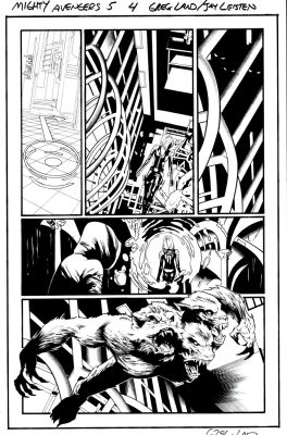 Greg Land, Jay Leisten | Mighty Avengers #5 P 4 (3 Headed Beast & Black Widow!) 2013 | Romitaman