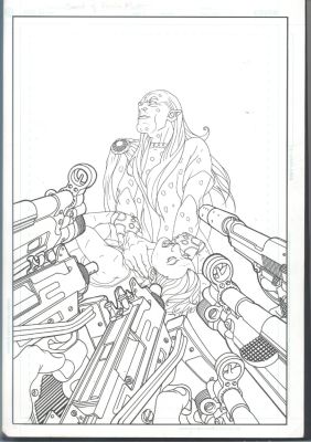 Tony Harris | Harris Cover For Sword of Dracula # 2 - Weapons Trained on Dracula As He Chokes Girl - Image Comics Issue Sword of Dracula # 2 Page Cover | Koch Comic Art