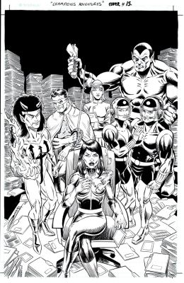 Luis Rivera | Champions Adventures #15 Cover (League of Enemies: Madame Sinn; Ogre; Red Rapier; Radar; Sonar; Demonfire; Esper!) 2018 | Romitaman