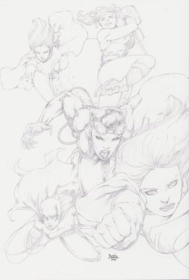 Supergirl, Batgirl, Cat Woman, Harley Quinn, Powergirl - Detailed Pencil Commission - Signed 2019 | Anthony’s Comic Book Art