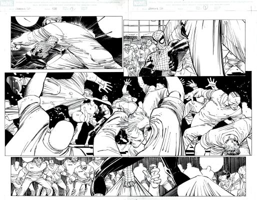 John Romita Jr., Klaus Janson, Tom Palmer | Amazing Spiderman #588 Double Spread All-Out Battle! | Romitaman