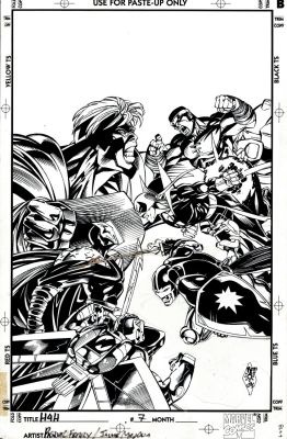 Pascual Ferry - Heroes For Hire #7 Cover (Iron Fist, Luke Cage, Ant-Man, & the Black Knight All Battle Thunderbolts: (Citizen V, Atlas, & Mach-1!)