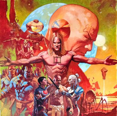 SECHER Valentin - Huile sur carton originale - META-BARRON - peinture originale pour la couverture de l‘édition soft cover de Orne-8 le Techno-Cardinal ( T.03 )