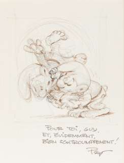 Peyo | Les Schtroumpfs judokas. Dessin original. Dédicacé à Guy Dessicy. | Sotheby’s