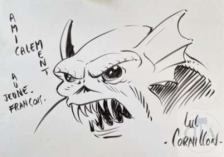 lot 257 - Cornillon Luc/Dédicace illustrant son personnage de…