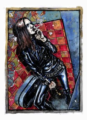 Avery Butterworth | Woman in Black Leather Jacket Smoking Illustration | Raremarq (Buy It Now)