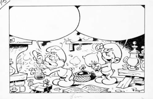 Peyo | Les Schtroumpfs, illustration Ã  l’encre de Chine … | Banque Dessinée