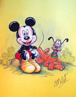Mickey Mouse - Original Drawing on cardstock by Millet - Mickey Mouse & Pluto are great friends! - Page volante - EO | Catawiki