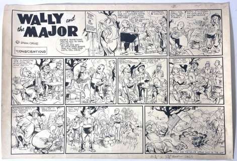 Stan Cross, Australia (1888-1977), Wally & The Major, One Original Comic Strip, Ink, Pencil & White Out Fluid on Paper | misc / divers