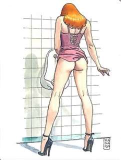 Manara - Dessin original Ã  l’aquarelle - Visite a l’urinoir | Catawiki
