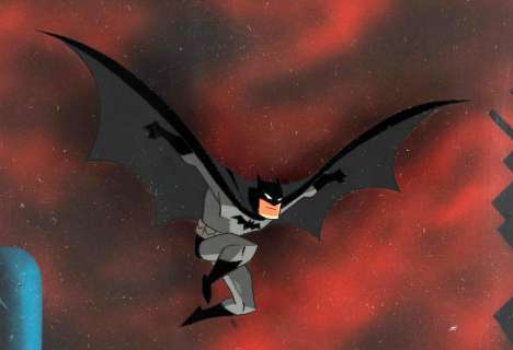 "BATMAN ANIMATED" FRAMED BRUCE TIMM BATMAN CEL & BACKGROUND ORIGINAL ART DISPLAY. | Hake’s