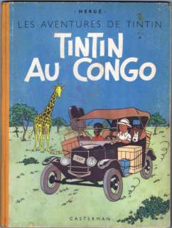 Â«Tintin au CongoÂ». Casterman 1946, 4e plat B1, dos jaune, titre en bleu | Tessier Sarrou