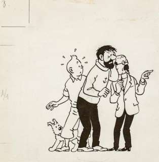 Hergé | Tintin et Milou Encre de Chine pour ce dessin représentant les quatre | Millon
