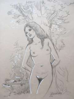 Crayon lithographique avec rehaut de gouache blanche - Page volante - EO | Catawiki