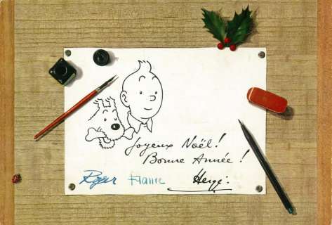 Hergé | CARTE DE VOEUX 1961/1962. Carte sur carton imitation bois. Excep | Coutau Bégarie