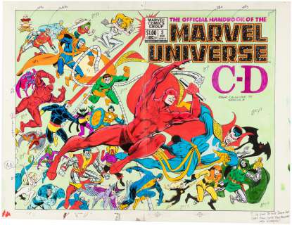 THE OFFICIAL HANDBOOK OF THE MARVEL UNIVERSE #3 & DELUXE EDITION #3 - REGULAR COVER & INTERIOR PAGES COLOR GUIDES LOT (ANDY YANCHUS COLORIST). | Hake’s