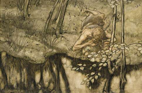ARTHUR RACKHAM "Sigfried sees himself in the stream." | Swann Galleries