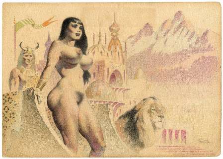 (Frazetta) Lion Queen colored pencil. | Profiles in History