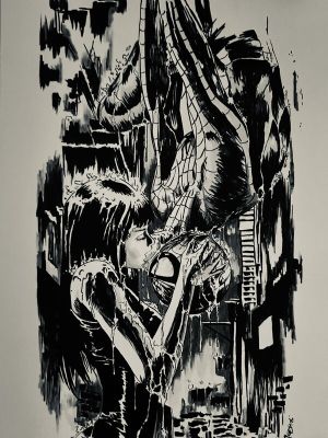 Pete Mihelis (Encrage), Stan Lee (Concept), Steve Ditko (Concept) | Pete Mihelis - Mihelis, illustration, le baiser de Spiderman et Jane, 2026. | 2DGalleries