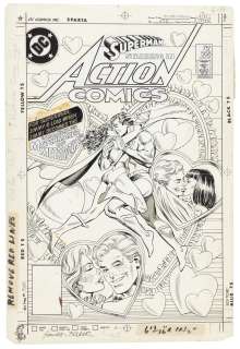 ACTION COMICS #568 COMIC BOOK COVER ORIGINAL ART BY HOWARD BENDER. | Hake’s