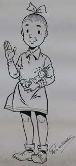 Wiske  - Zeer groot formaat originele tekening - door Paul Geerts en Eric De Rop - gesigneerd door Willy Vandersteen - met penseel geïnkt - (Â± 1973) | Catawiki